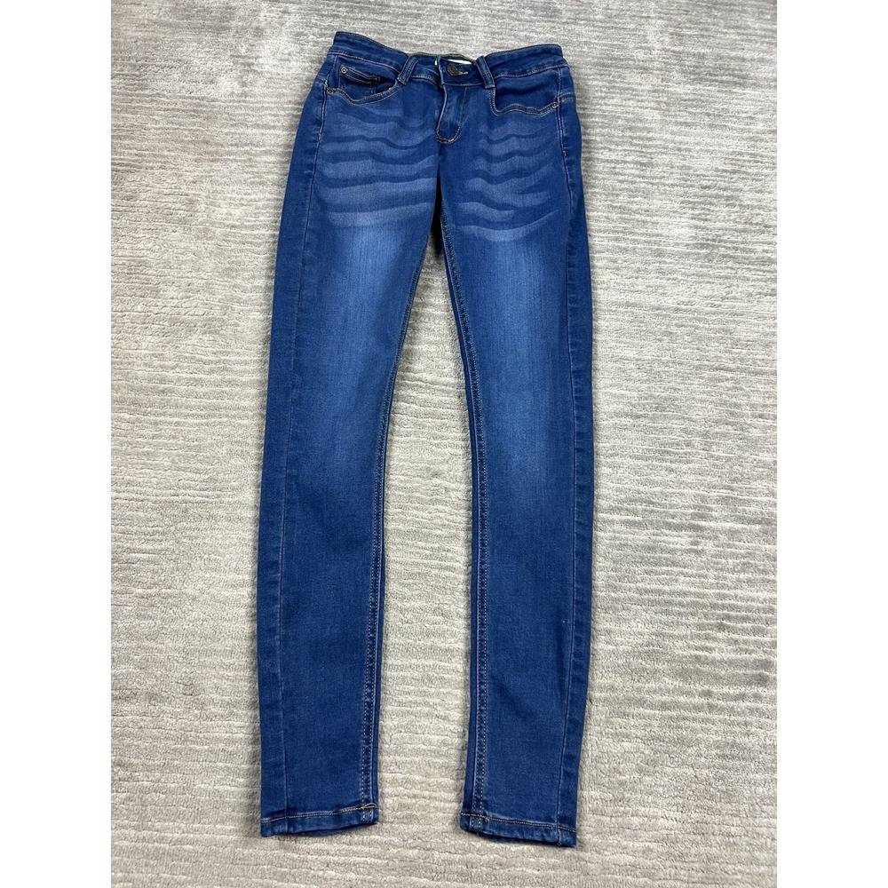 Red Bottoms Jeans Juniors 1 Blue Dark Wash Cotton Blend Skinny Denim Y2K